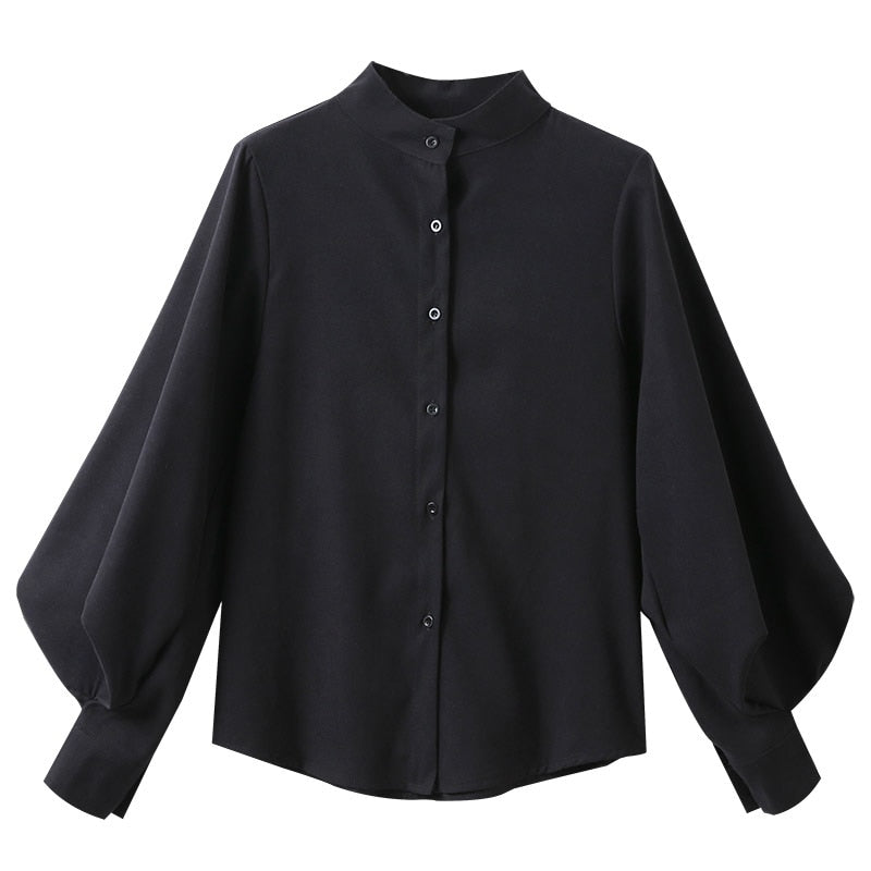 Peris Gems Lantern Sleeve Blouse for Women | Solid Button Up Collar Shirt for Women SHEIN Amazon Temu