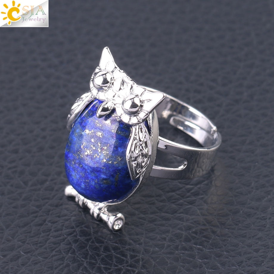 Peris Gems Lapis Lazuli Cabochon Bead Owl Rings | Silver Diamond Owl Rings Adjustable SHEIN Amazon Temu