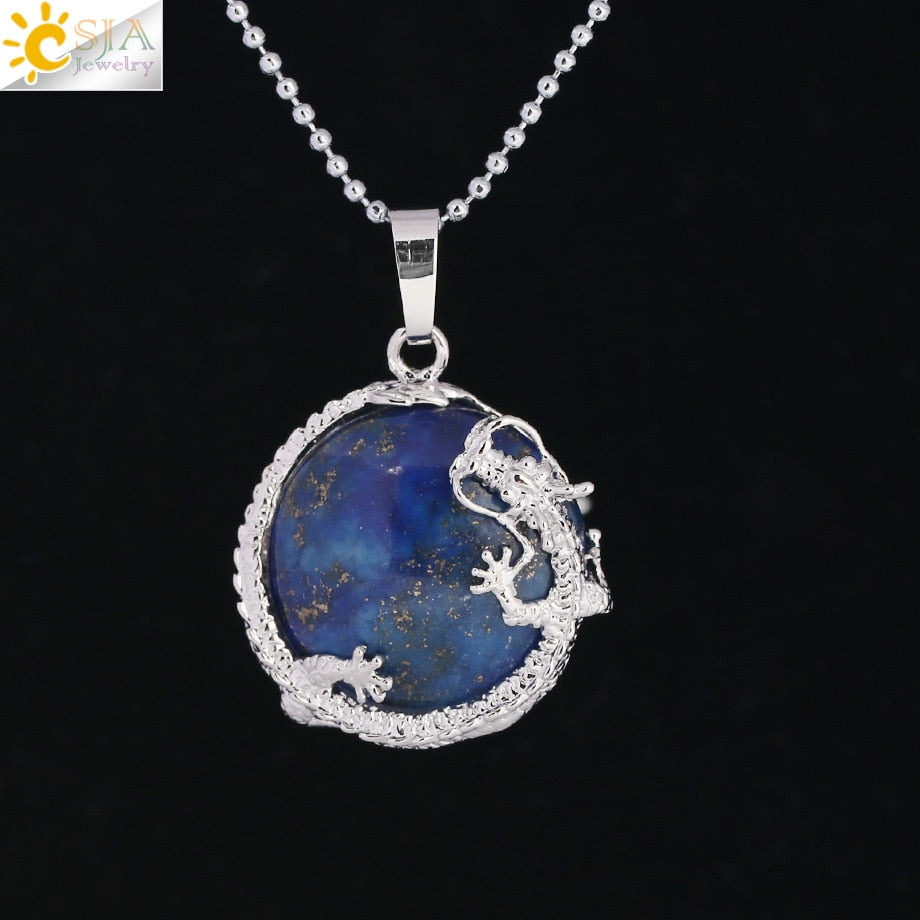 Peris Gems Lapis Lazuli Dragon Pendant Necklace for Women | Silver Quartz Stone Necklace for Women SHEIN Amazon Temu