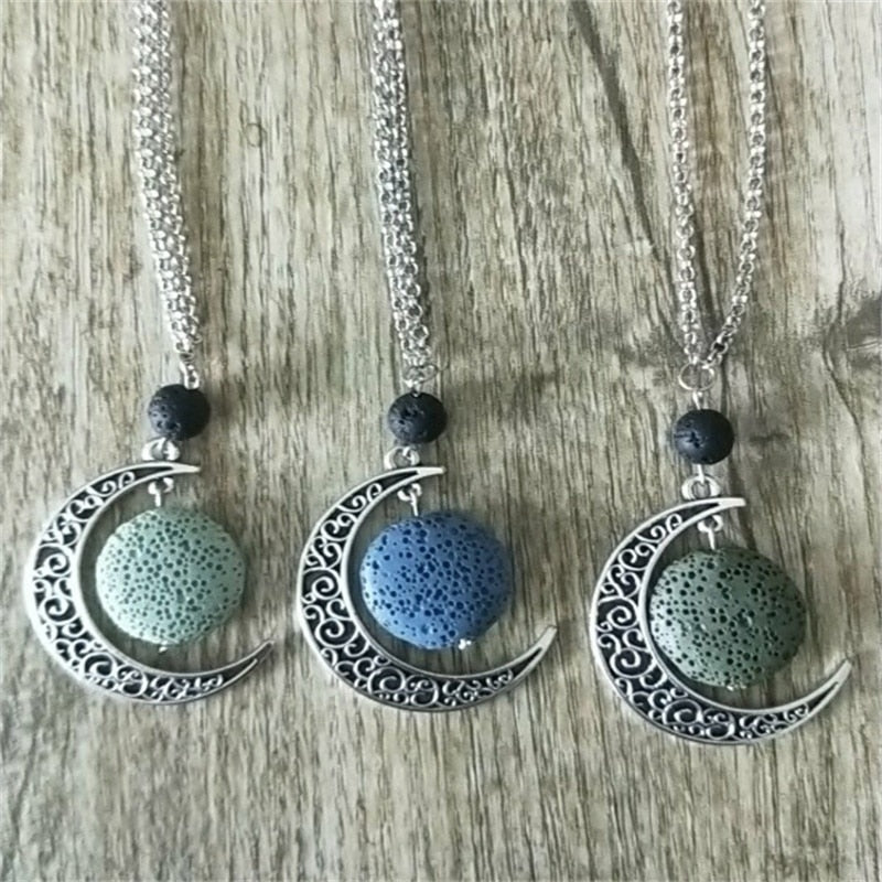 Peris Gems Lava Stone Moon Necklace Unisex | Silver Crescent Moon SHEIN Amazon Temu