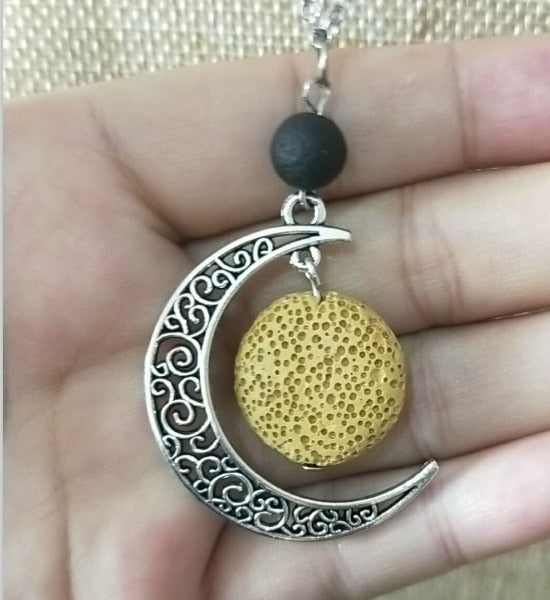 Peris Gems Lava Stone Moon Necklace Unisex | Silver Crescent Moon SHEIN Amazon Temu