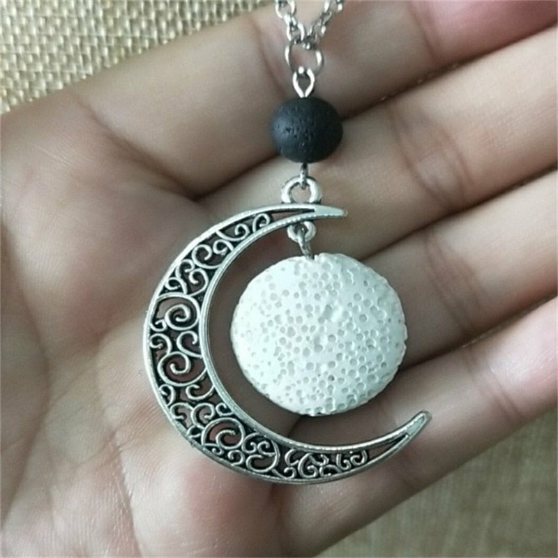 Peris Gems Lava Stone Moon Necklace Unisex | Silver Crescent Moon SHEIN Amazon Temu