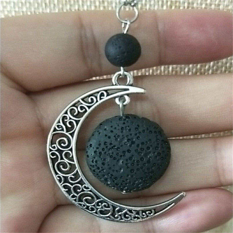 Peris Gems Lava Stone Moon Necklace Unisex | Silver Crescent Moon SHEIN Amazon Temu