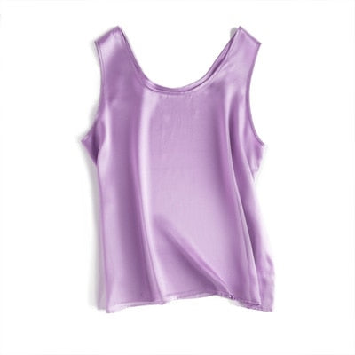 Peris Gems Lavender / S Sleeveless Satin Tank Top Shirt for Women | Cozy Silk Chic Vest Sleeveless Satin Tank Top Shirt for Women | Silk Chic Vest SHEIN Amazon Temu
