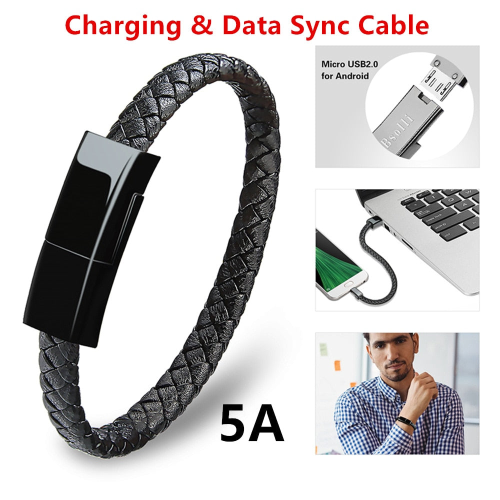 Peris Gems Leather Braided USB Charging Bracelet | Bracelet Charger SHEIN Amazon Temu