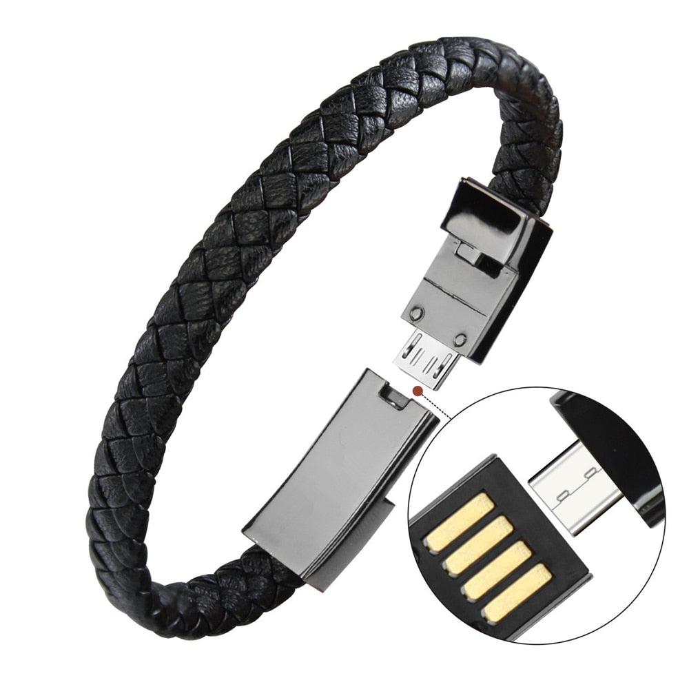 Peris Gems Leather Braided USB Charging Bracelet | Bracelet Charger SHEIN Amazon Temu