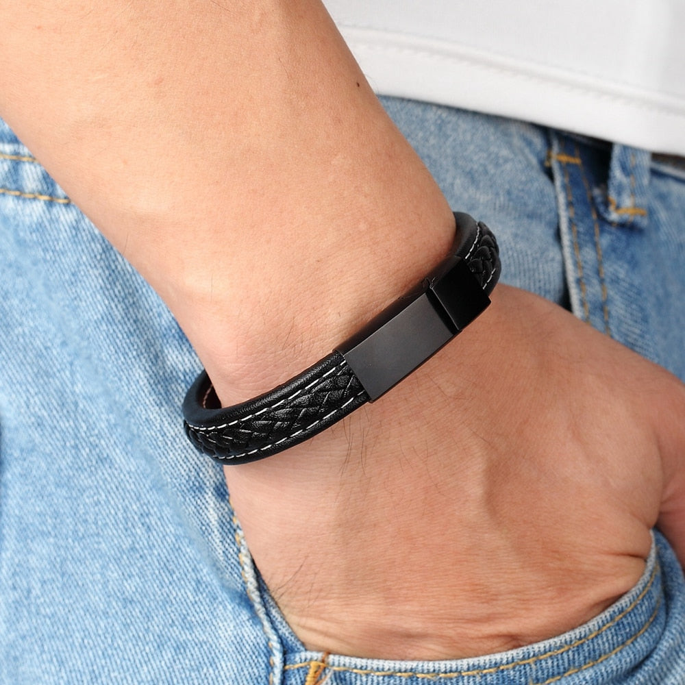 Peris Gems Leather Textured Grid Buckle Bracelets Unisex | Black Rose Gold Leather Leather Textured Grid Buckle Bracelets Unisex SHEIN Amazon Temu