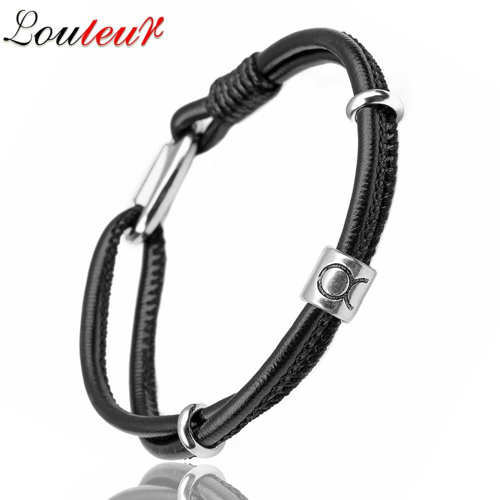 Peris Gems Leather Zodiac Sign Bracelet Unisex | Silver Leather Bracelet Leather Zodiac Sign Bracelet Unisex |Silver Leather Bracelet SHEIN Amazon Temu