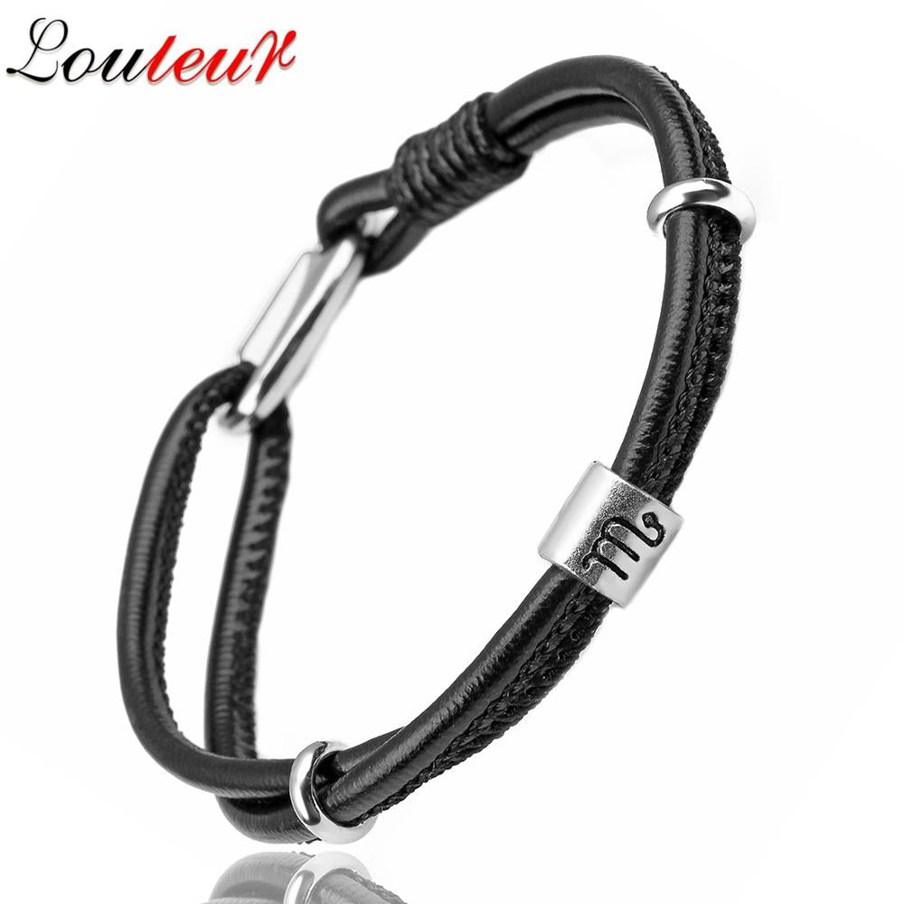 Peris Gems Leather Zodiac Sign Bracelet Unisex | Silver Leather Bracelet Leather Zodiac Sign Bracelet Unisex |Silver Leather Bracelet SHEIN Amazon Temu