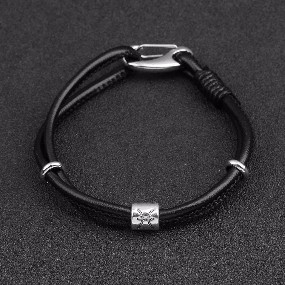 Peris Gems Leather Zodiac Sign Bracelet Unisex | Silver Leather Bracelet Leather Zodiac Sign Bracelet Unisex |Silver Leather Bracelet SHEIN Amazon Temu