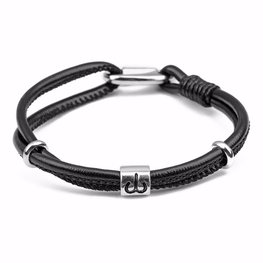 Peris Gems Leather Zodiac Sign Bracelet Unisex | Silver Leather Bracelet Leather Zodiac Sign Bracelet Unisex |Silver Leather Bracelet SHEIN Amazon Temu