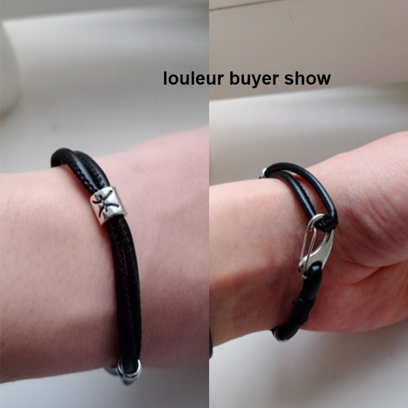 Peris Gems Leather Zodiac Sign Bracelet Unisex | Silver Leather Bracelet Leather Zodiac Sign Bracelet Unisex |Silver Leather Bracelet SHEIN Amazon Temu