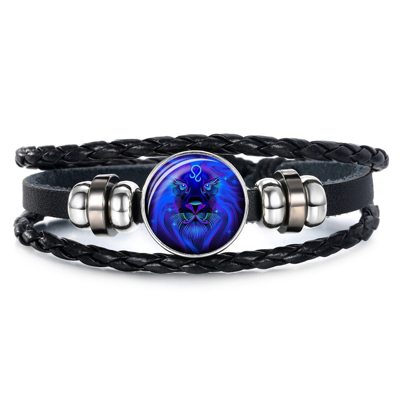 Peris Gems Leo Constellation Sign Leather Bracelet Unisex | Blue Zodiac Sign Braided Leather Bracelet SHEIN Amazon Temu