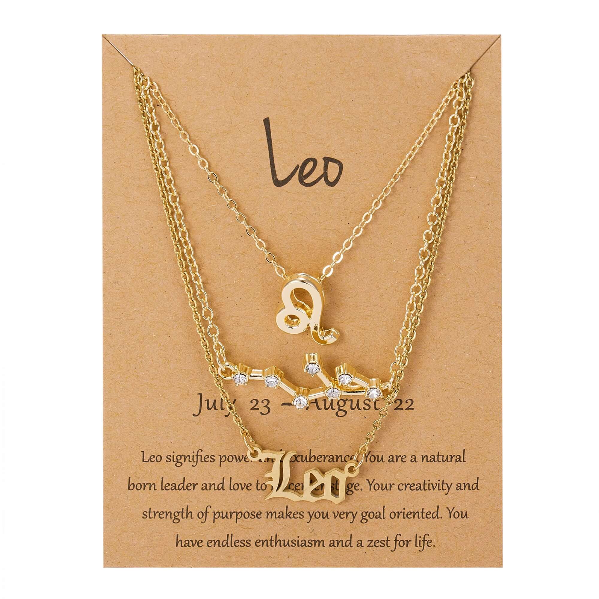 Peris Gems Leo / Gold Triple-Layered Diamond Astrology Sign Necklace Set SHEIN Amazon Temu