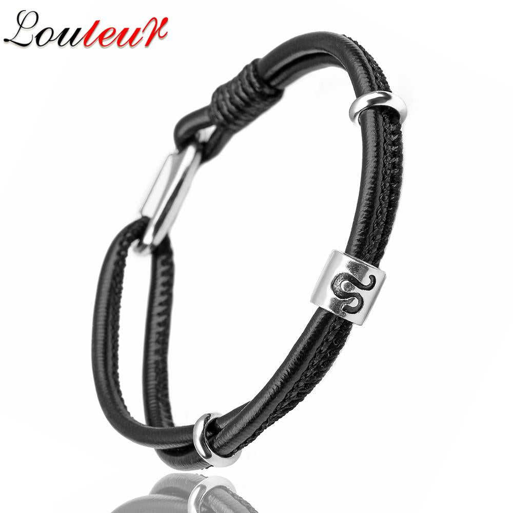 Peris Gems LEO Steel Leather Zodiac Sign Bracelet Unisex | Silver Leather Bracelet Leather Zodiac Sign Bracelet Unisex |Silver Leather Bracelet SHEIN Amazon Temu