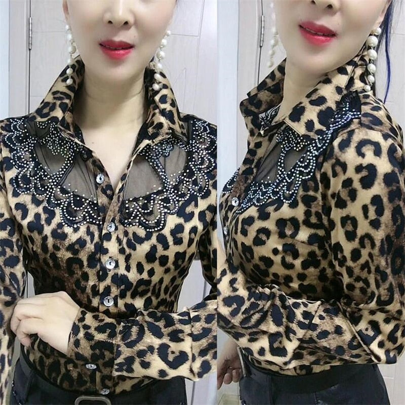 Peris Gems Leopard long sleeves / M Long-Sleeved Floral Mesh Lace Button Up Shirts for Women SHEIN Amazon Temu