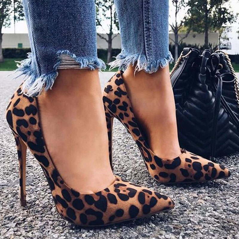 Peris Gems Leopard Print High Heel Shoes for Women | Flock Leopard 12cm Heels Leopard Print High Heel Shoes for Women | Flock Leopard SHEIN Amazon Temu