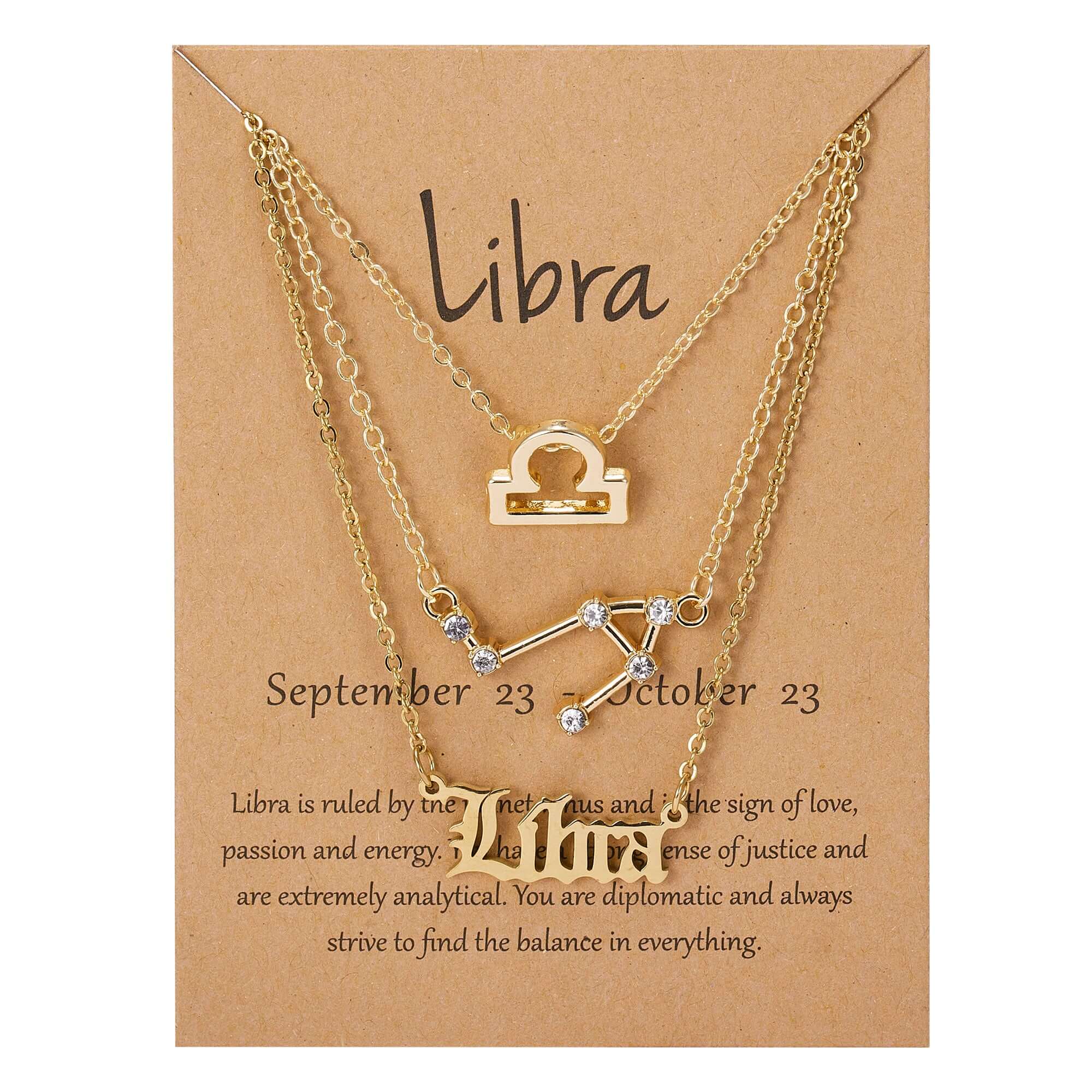 Peris Gems Libra / Gold Triple-Layered Diamond Astrology Sign Necklace Set SHEIN Amazon Temu