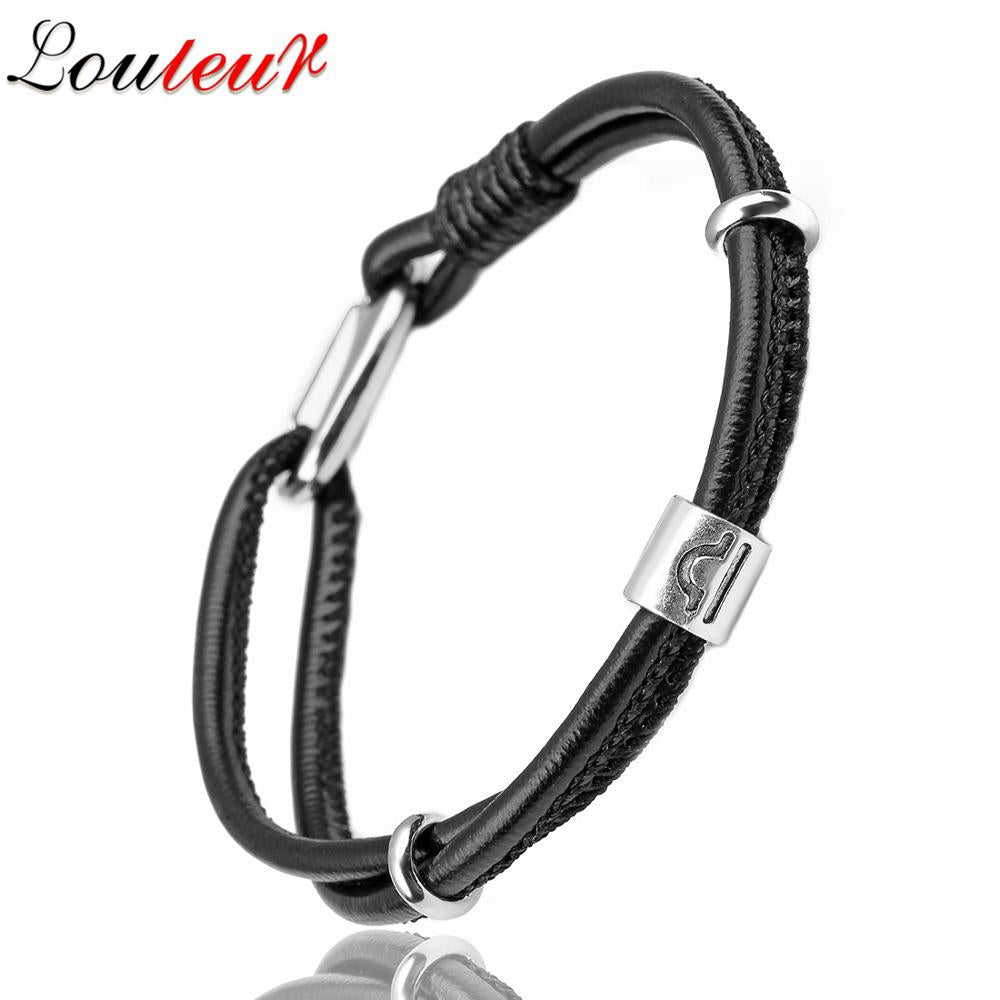 Peris Gems LIBRA Steel Leather Zodiac Sign Bracelet Unisex | Silver Leather Bracelet Leather Zodiac Sign Bracelet Unisex |Silver Leather Bracelet SHEIN Amazon Temu