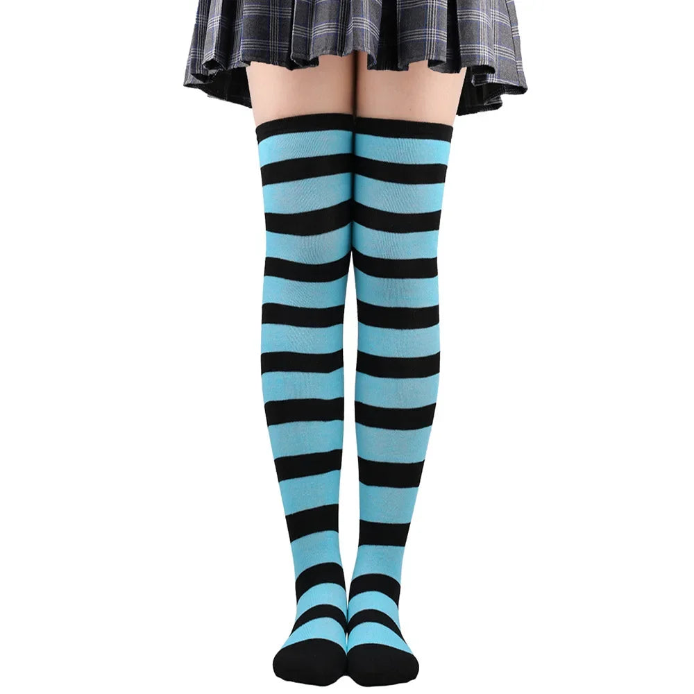 Peris Gems Light blue Black 3 / One Size Womens Striped Thigh High Stockings Ladies Girls Black White pink Long Over Above Knee Socks Cosplay Lolita Harajuku Y2k 2025 Womens Striped Thigh High Stockings Ladies Girls Black White pink Long Over Above Knee Socks Cosplay Lolita Harajuku Y2k 2025 SHEIN Amazon Temu