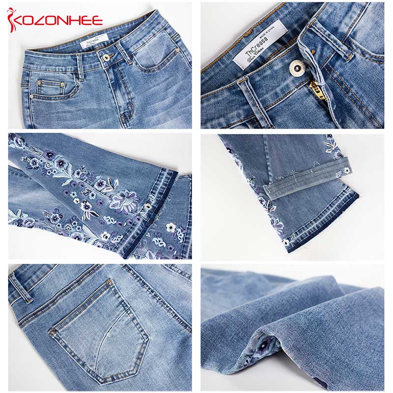 Peris Gems Light Blue Flower Embroidered Bell-Bottom Jeans for Women SHEIN Amazon Temu