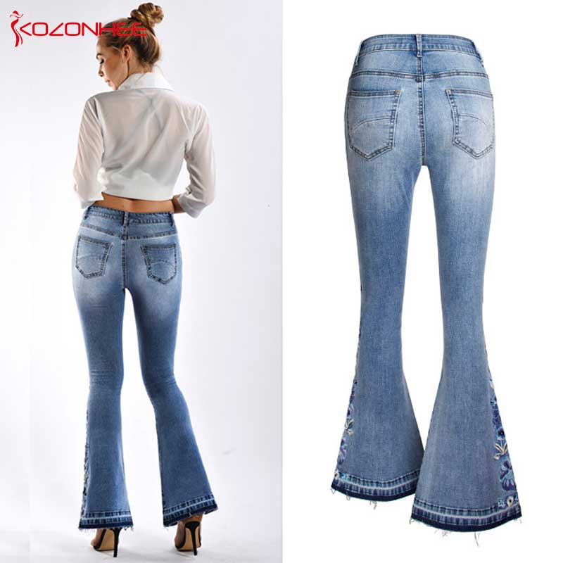 Peris Gems Light Blue Flower Embroidered Bell-Bottom Jeans for Women SHEIN Amazon Temu