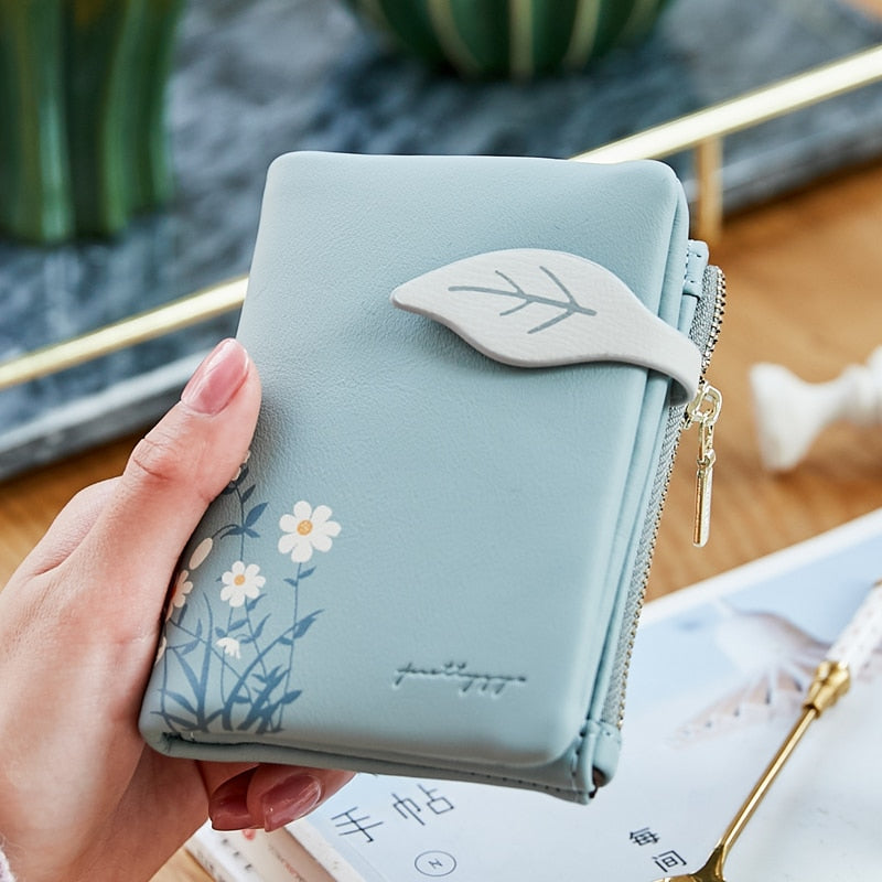Peris Gems Light Blue Hasp Zipper Daisy PU Leather Small Wallet for Women | Mini Clutch Purse Hasp Zipper Daisy PU Leather Small Wallet for Women SHEIN Amazon Temu