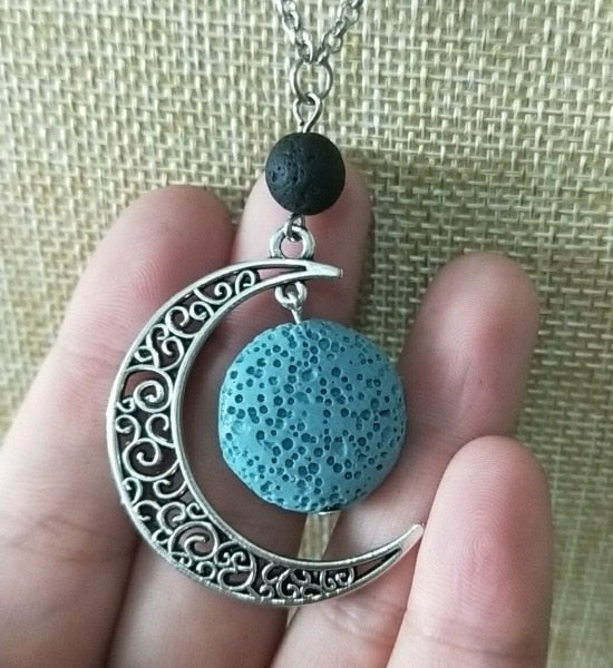 Peris Gems light blue Lava Stone Moon Necklace Unisex | Silver Crescent Moon SHEIN Amazon Temu