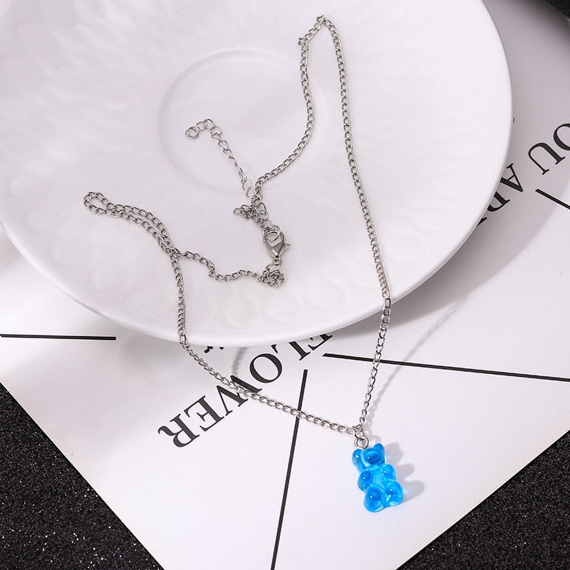 Peris Gems Light Blue Rainbow Gummy Bear Pendant Necklace for Women | Cartoon Bear Jewelry Rainbow Gummy Bear Pendant Necklace for Women | Cartoon Bear SHEIN Amazon Temu