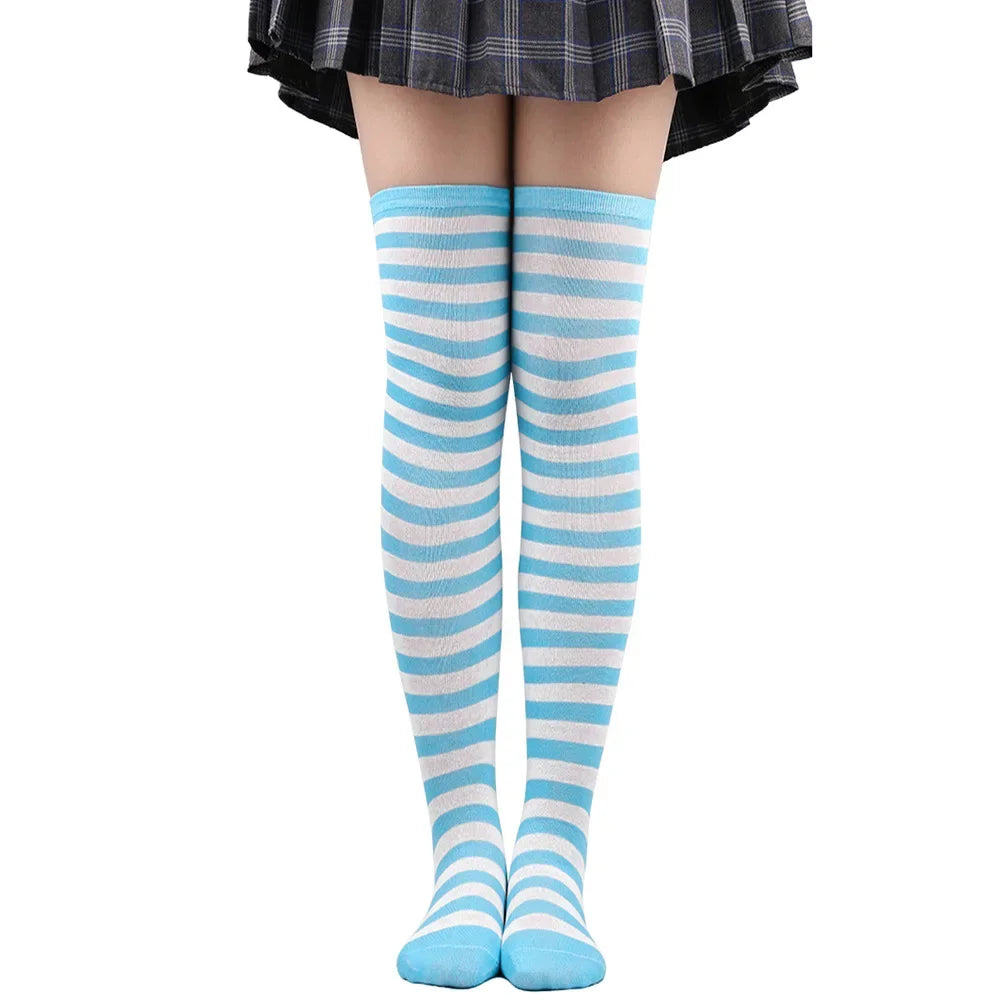Peris Gems Light blue white 17 / One Size Womens Striped Thigh High Stockings Ladies Girls Black White pink Long Over Above Knee Socks Cosplay Lolita Harajuku Y2k 2025 Womens Striped Thigh High Stockings Ladies Girls Black White pink Long Over Above Knee Socks Cosplay Lolita Harajuku Y2k 2025 SHEIN Amazon Temu