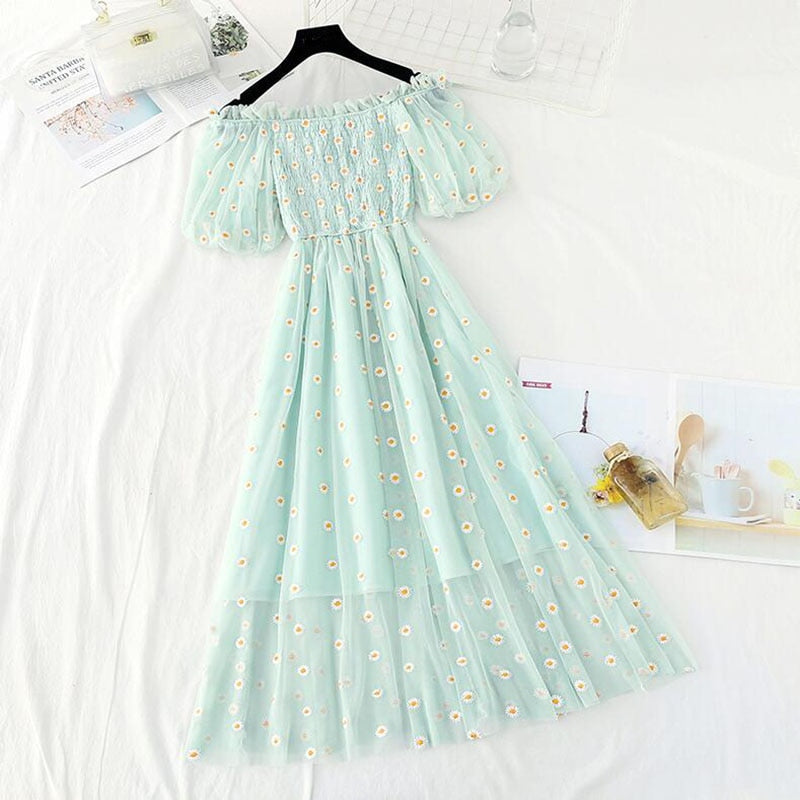 Peris Gems light green / S Daisy Flower Embroidered Off Shoulder French Dress for Women SHEIN Amazon Temu