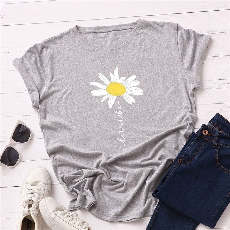 Peris Gems Light Grey / M Daisy Graphic Print Cotton Shirts for Women | Oversized Shirts Daisy Graphic Print Cotton Shirts for Women |Oversized Shirt SHEIN Amazon Temu