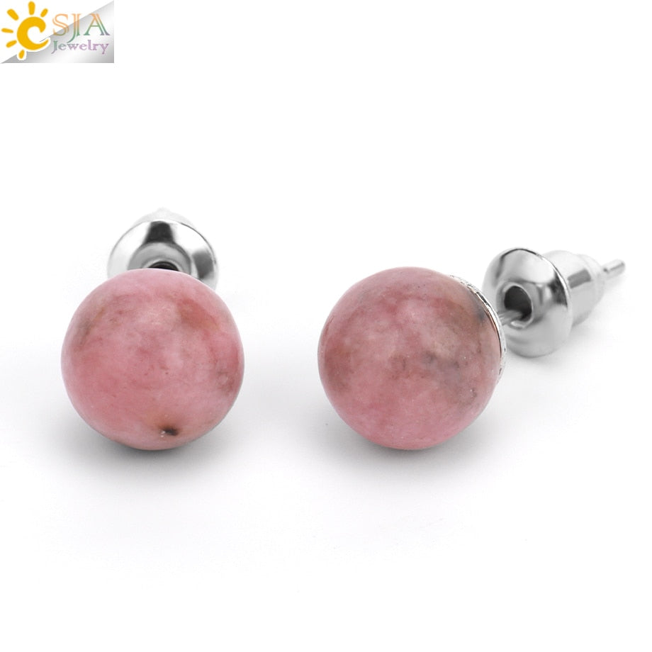 Peris Gems Line Rhodonite Round 8mm Natural Quartz Stud Earrings for Women SHEIN Amazon Temu
