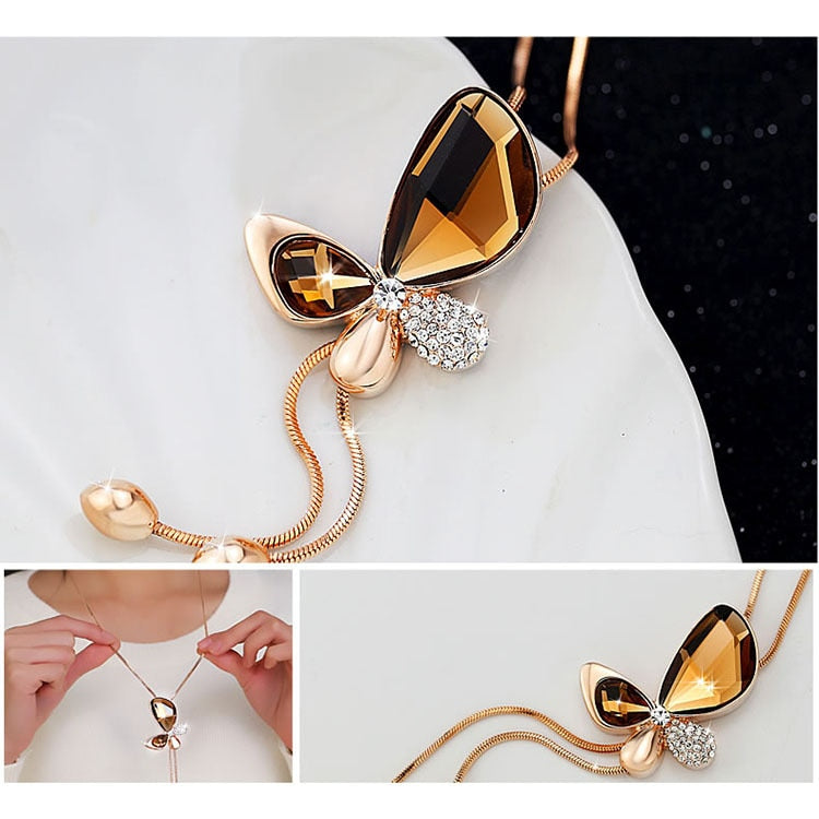 Peris Gems Long Blue Crystal Butterfly Tassel Necklace for Women SHEIN Amazon Temu