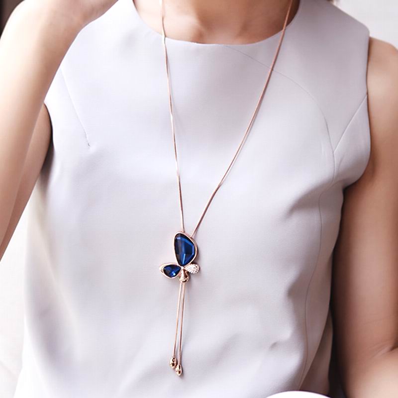 Peris Gems Long Blue Crystal Butterfly Tassel Necklace for Women SHEIN Amazon Temu