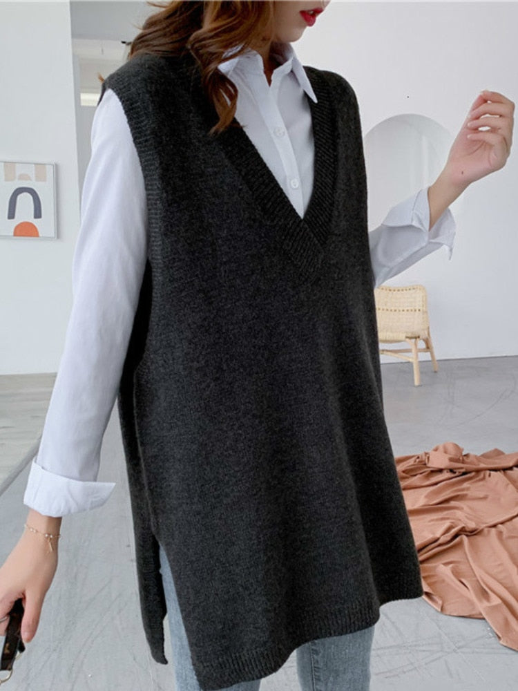 Peris Gems Long Oversized V-Neck Office Style Vest for Women SHEIN Amazon Temu