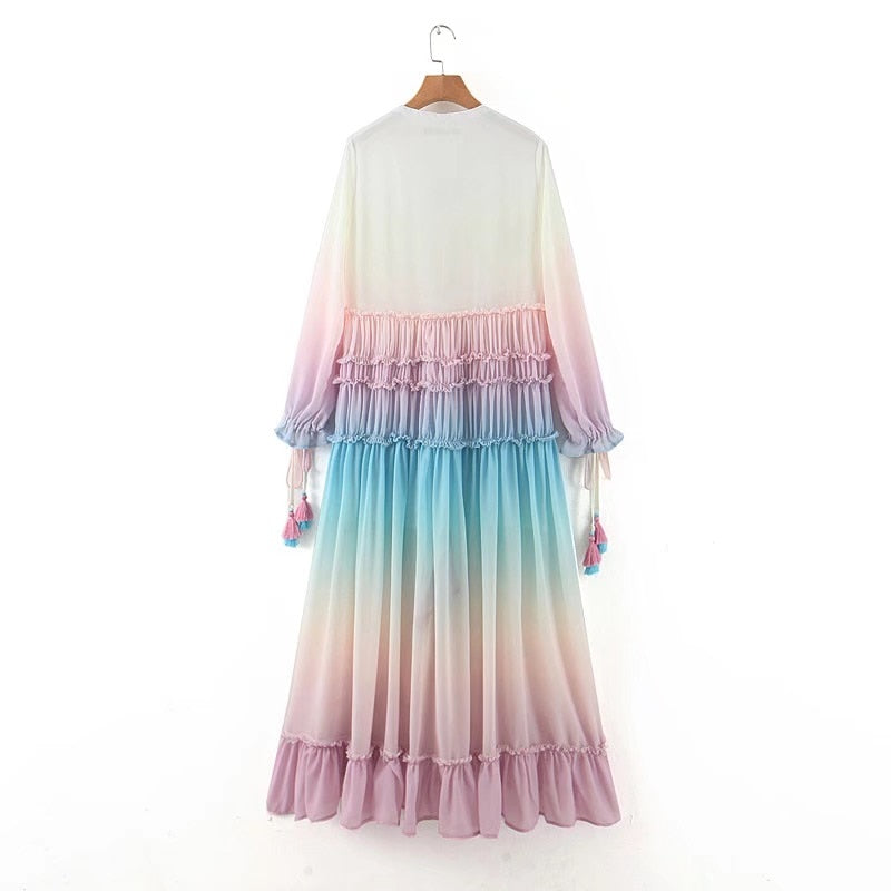 Peris Gems Long Sleeve Rainbow Ruffler Dress for Women | Tassel Dress SHEIN Amazon Temu