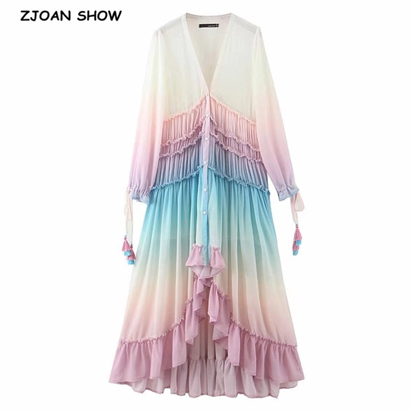 Peris Gems Long Sleeve Rainbow Ruffler Dress for Women | Tassel Dress SHEIN Amazon Temu