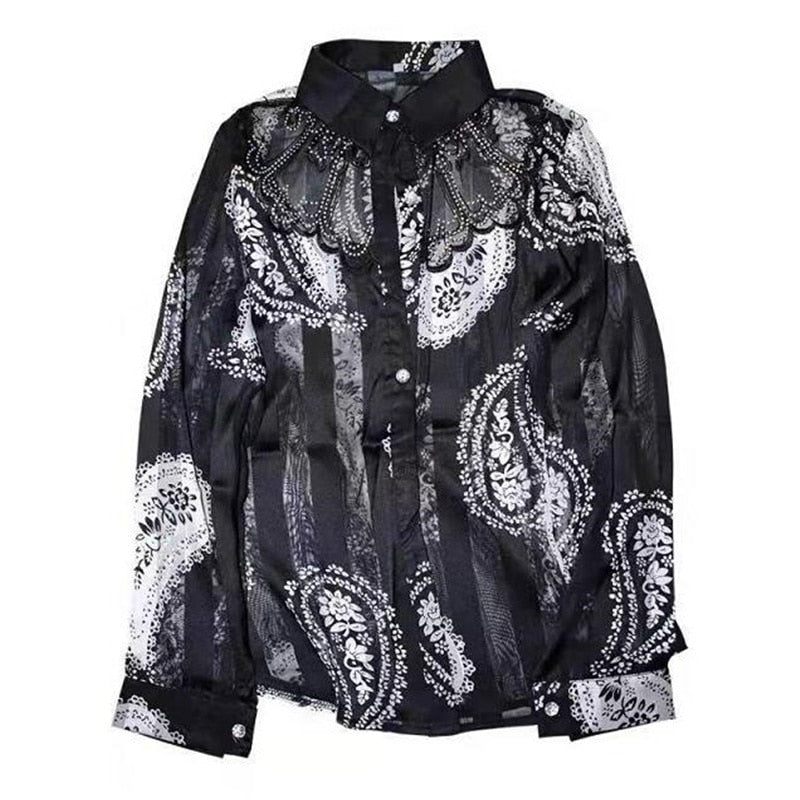 Peris Gems Long-Sleeved Floral Mesh Lace Button Up Shirts for Women SHEIN Amazon Temu