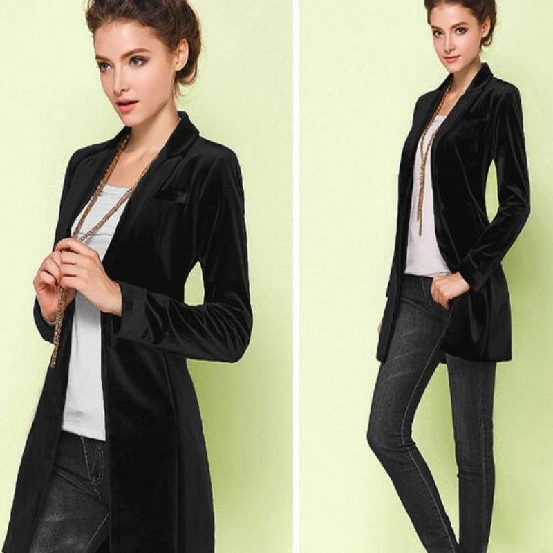Peris Gems Long Slim Fit Velvet Blazer for Women | Velvet Suit Coat SHEIN Amazon Temu