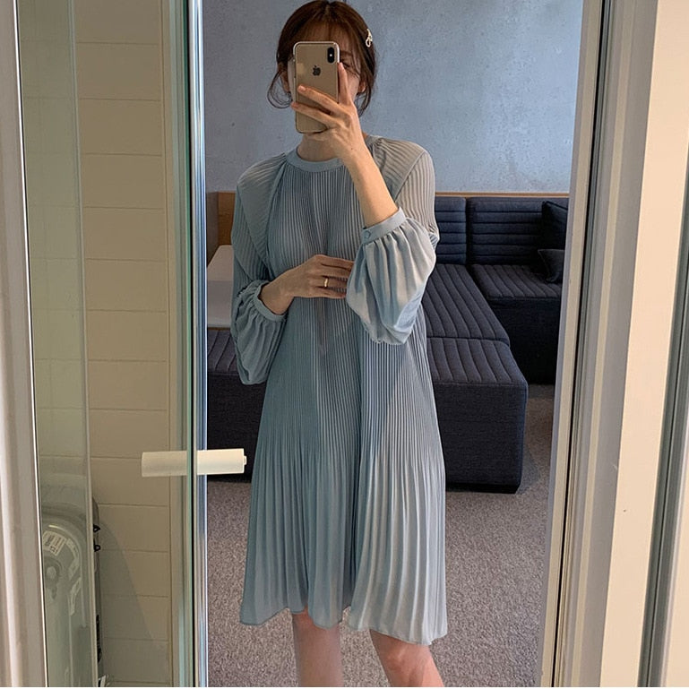 Peris Gems Loose Lantern Sleeve Pleated Chiffon Dress for Women SHEIN Amazon Temu
