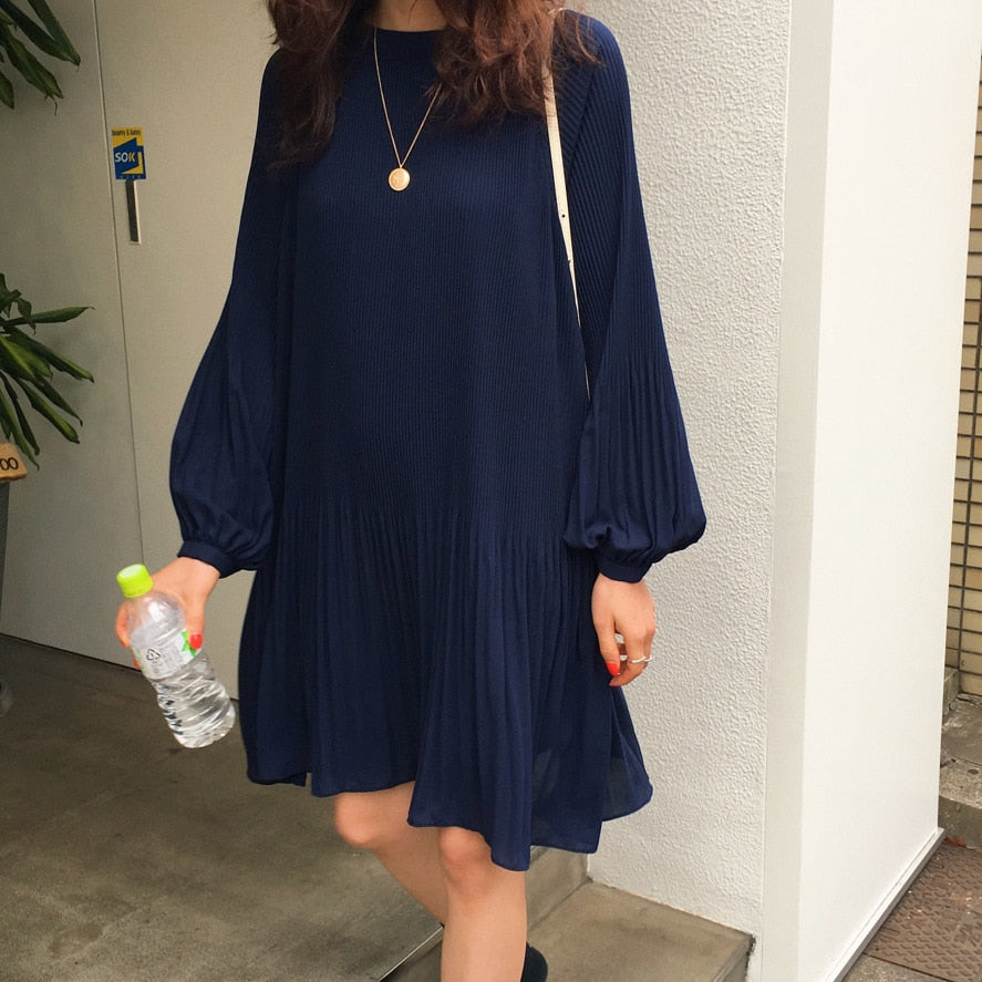 Peris Gems Loose Lantern Sleeve Pleated Chiffon Dress for Women SHEIN Amazon Temu