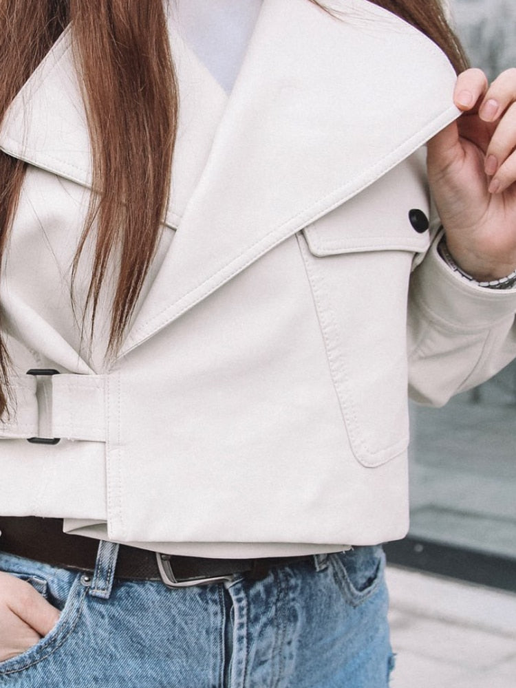 Peris Gems Loose Turn Down Collar Faux Leather Jacket for Women SHEIN Amazon Temu