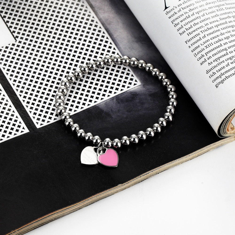 Peris Gems Love Paragraph Heart Pearl Pendant Bracelet - Bead Chain Woman Bangles SHEIN Amazon Temu