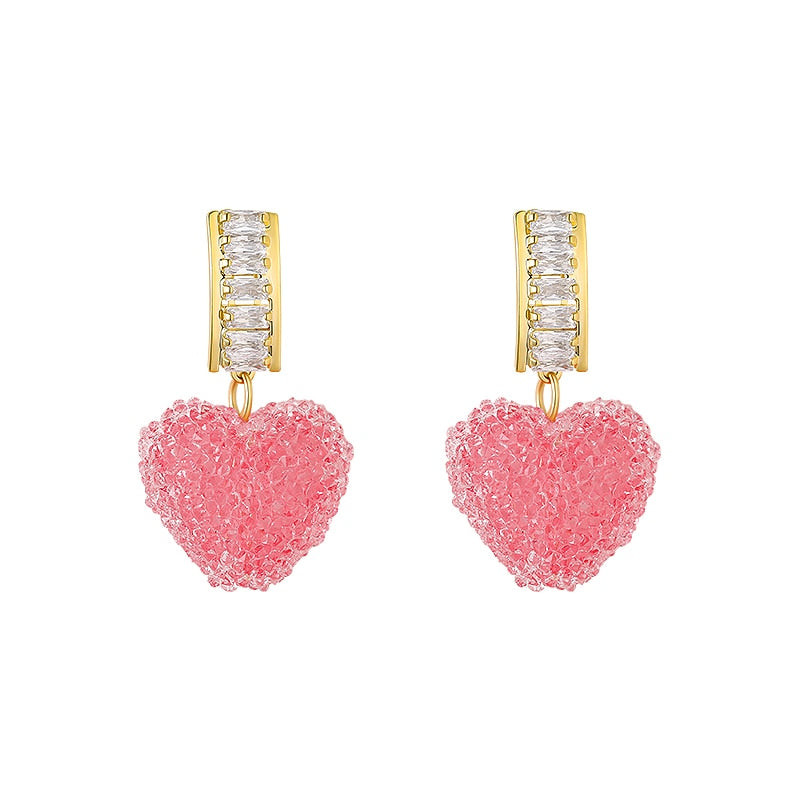 Peris Gems Love Pink Heart Dangle Earrings | Candy Style Women&