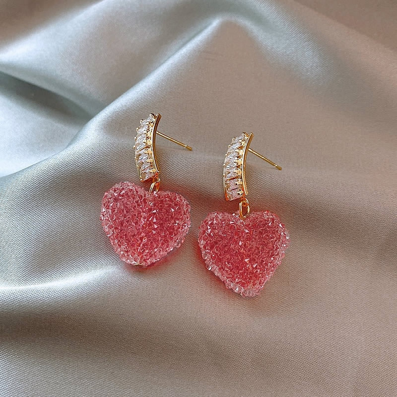 Peris Gems Love Pink Heart Dangle Earrings | Candy Style Women&