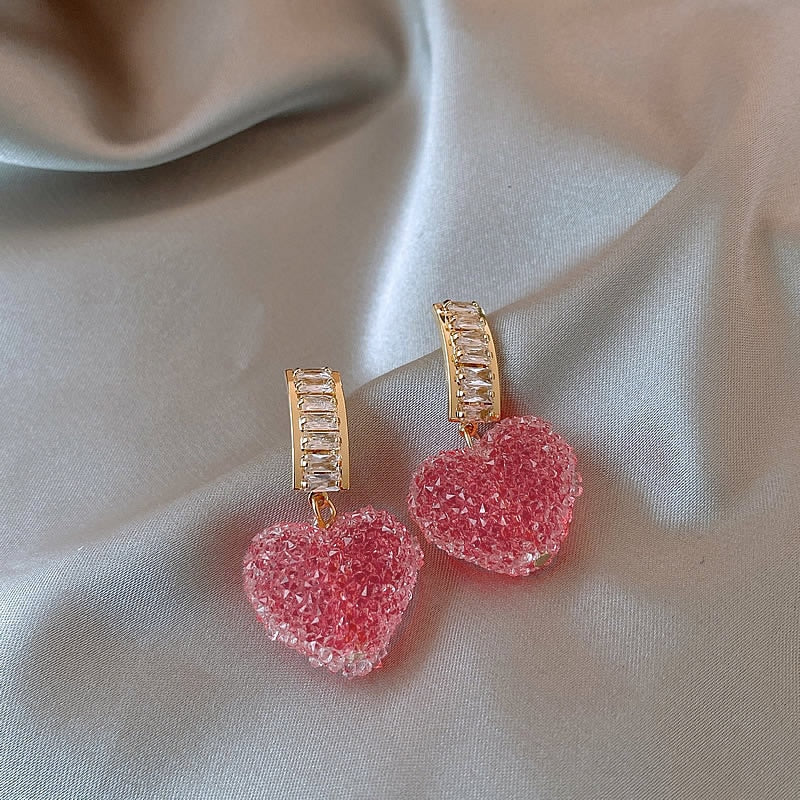 Peris Gems Love Pink Heart Dangle Earrings | Candy Style Women&