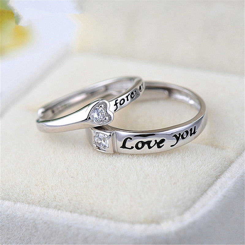 Peris Gems "Love You" Heart Gems Matching Heart Couple Rings Set | Forever Endless Love Wedding Jewelry SHEIN Amazon Temu