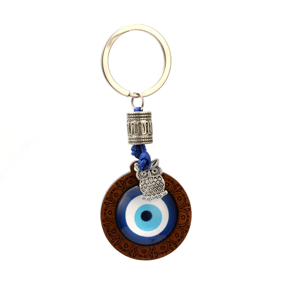 Peris Gems Lucky Wood Evil Eye Keychains with Owl Pendant Unisex SHEIN Amazon Temu