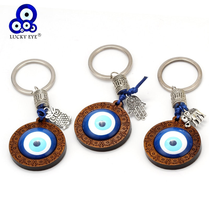 Peris Gems Lucky Wood Evil Eye Keychains with Owl Pendant Unisex SHEIN Amazon Temu